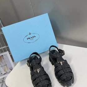 Prada's new thick-soled Roman woven European and American style height-enhancing sandals and slippers（40 styles）-2339