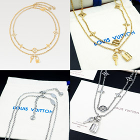 Louis Vuitton LV detachable double chain floral and letter pattern padlock necklace-3808